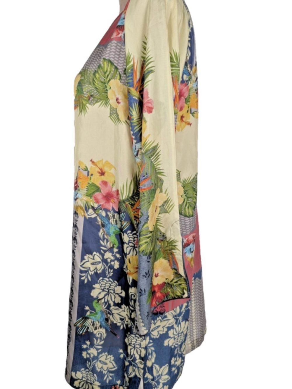 Johnny Was Deidre Silk Lagenlook Hummingbird Multicolor Floral Tunic-Dress - Picture 3 of 12